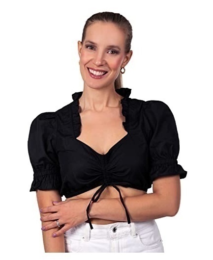 Bild von Dirndlbluse Bluse schwarz mit Schnürung