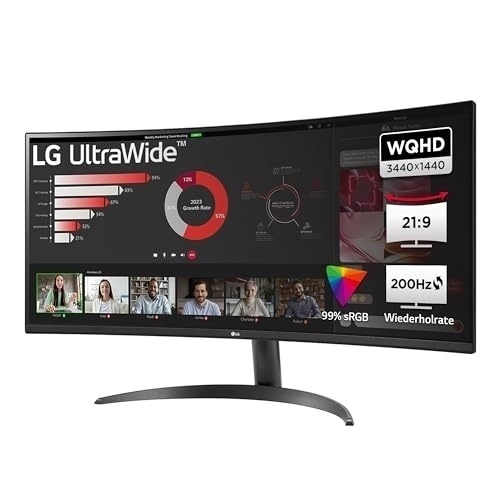 Bild von LG 34" 21:9 Curved UltraWide QHD (3440x1440) Monitor mit FreeSync 34WR50QCB