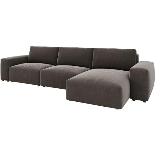 Bild von Ecksofa Lanzo L 360x160 cm Mikrofaser Khakibraun Recamiere variabel