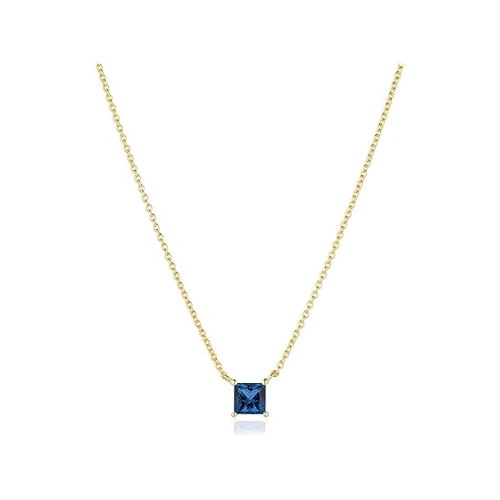 Bild von Halskette Ellera Quadrato - 18K vergoldet mit blauen Zirkonia-Steinen