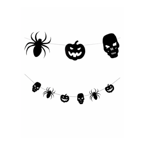 Bild von Spinne Kürbis & Totenkopf Silhouetten Papiergirlande 3m ★