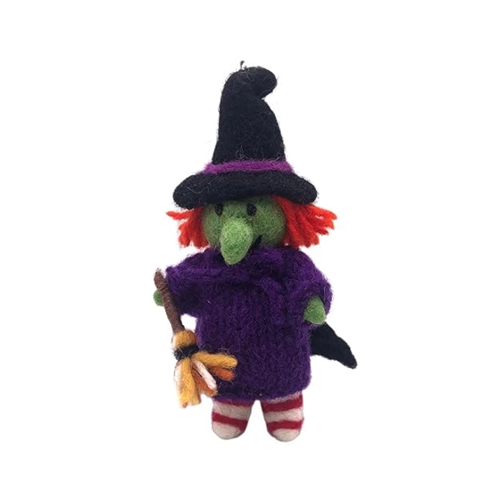 Bild von Halloween Hexe mit Hexenbesen aus Wollfilz ordern ★