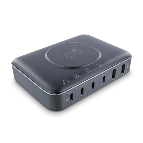 Bild von InLine Qi Powerstation Multiport, Netzteil, Ladegerät 4x USB Typ-C, 2x USB Typ-A, GaN, 100W, Wireless charging 15W, schwarz
