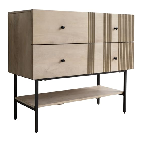 Bild von Sideboard Neria 100 cm Mango White Wash Metall Schwarz 2 Schubladen