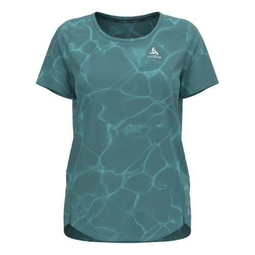 Bild von Odlo T-Shirt Crew Neck S/S Zeroweight Chill-Tec Print Damen (Türkis L ) Laufshirts