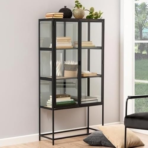 Bild von Sammlervitrine  Seaford ¦ schwarz ¦ Maße (cm): B: 77 H: 150 T: 35 Schränke > Vitrinen - Sconto