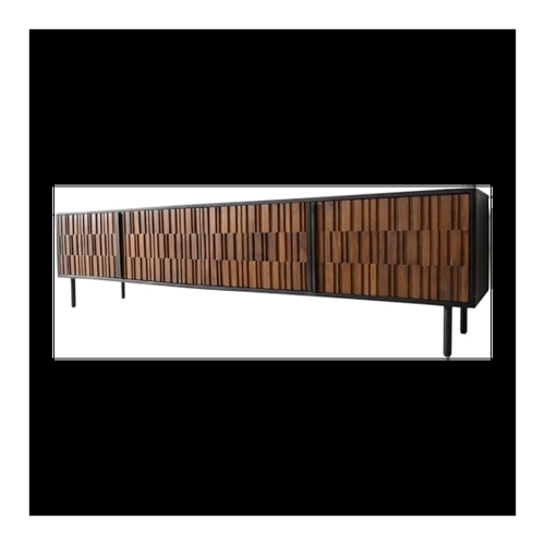 Bild von Lowboard Kallam 200 cm Sheesham Walnuß Mango Schwarz Metall Schwarz 4 Türen