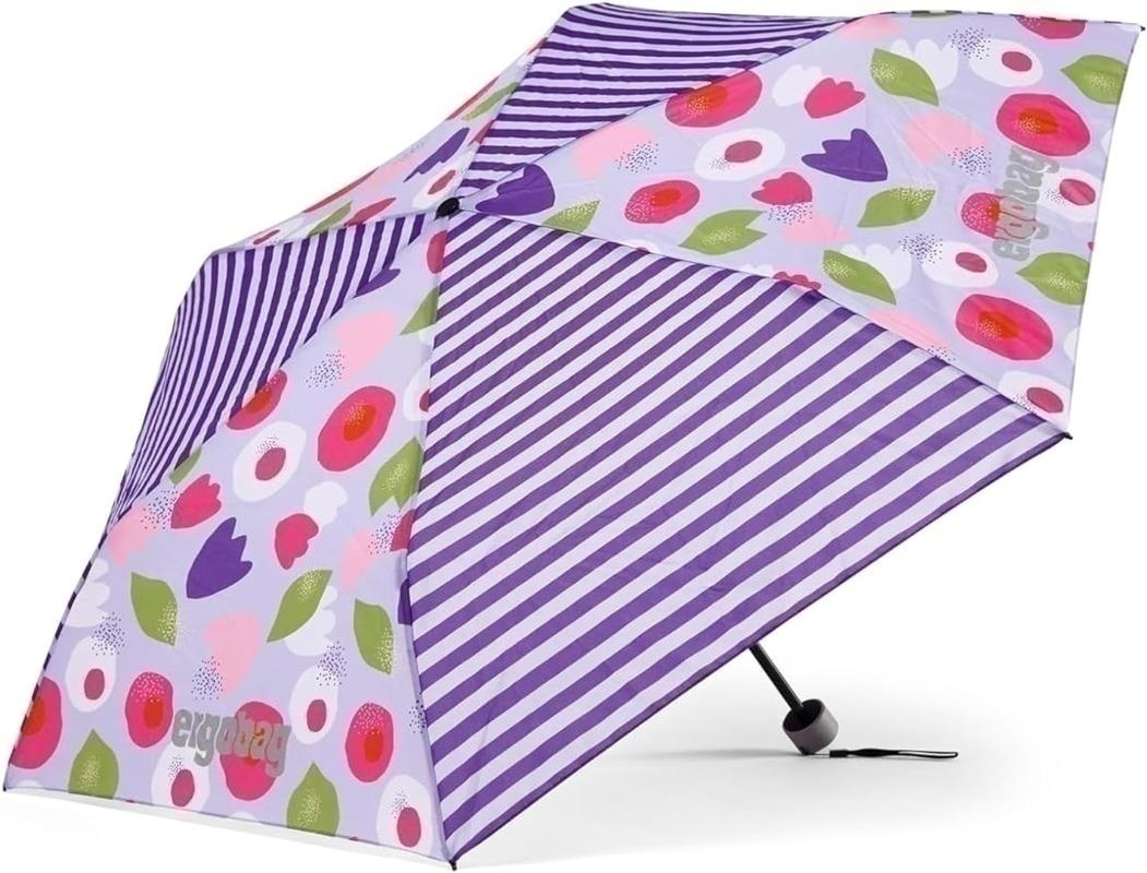 Bild von ergobag Regenschirm Kinderschirm für die Schultasche, ultraleicht und klein mit Tasche, Ø90 cm BlütenzauBär - Lila