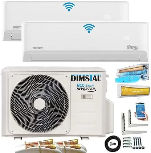 Bild von A++ Duo-Split Klimaanlage mit 4 Metern QC Leitungen und 2 Innengeräten, WiFi Steuerung und Wandhalterung