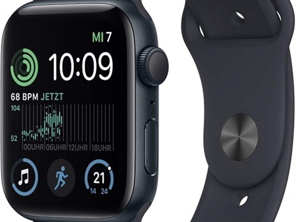 Bild von Apple Watch SE (44mm) GPS Aluminium mit Sportarmband (mitternacht/mitter)
