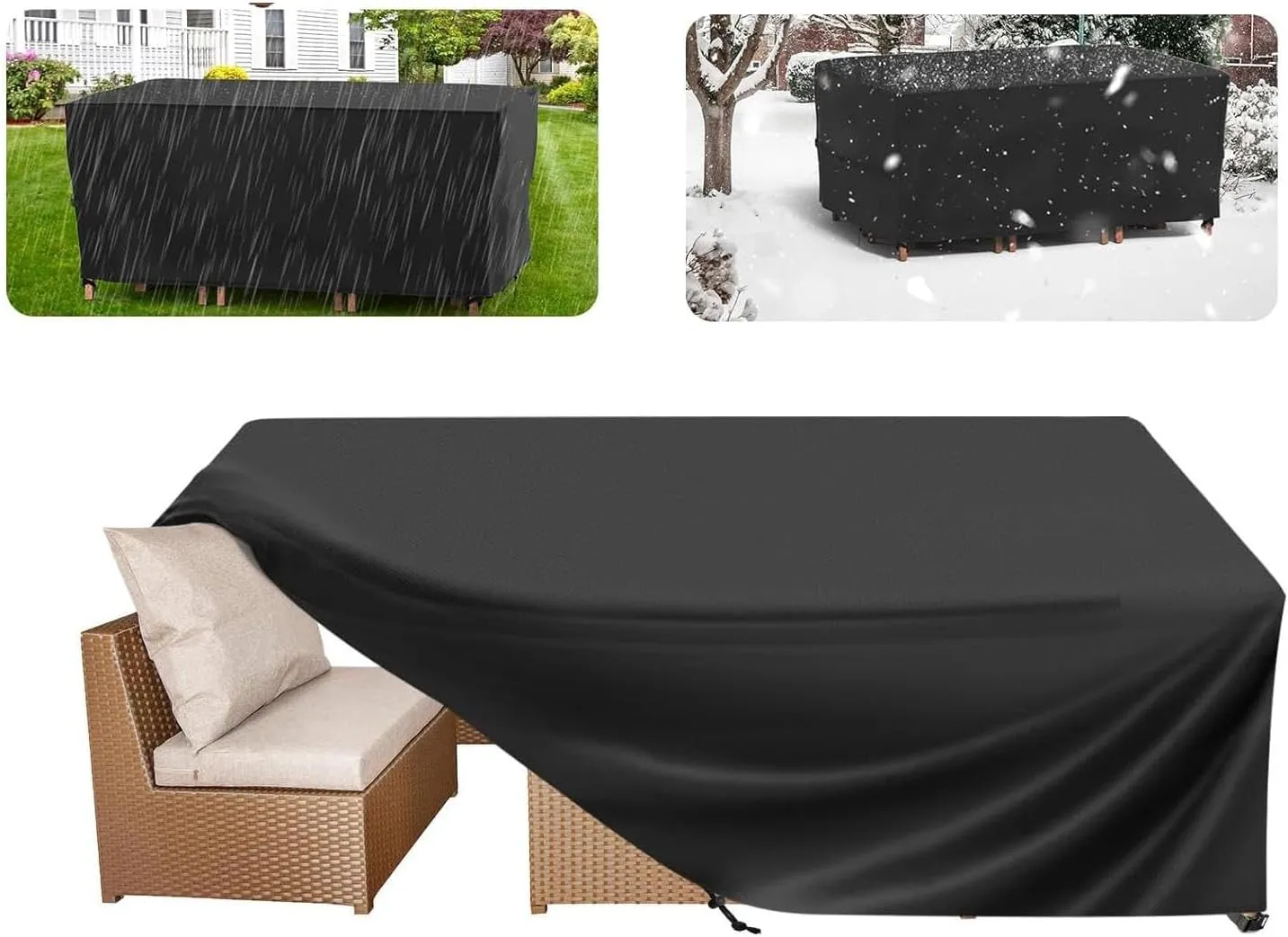 Bild von Abdeckhaube für Gartenmöbel in Schwarz, winterfest und wasserdicht, Maße 330 x 130 x 75 cm