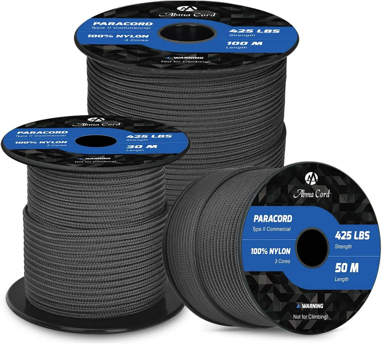 Bild von Abma Paracord 3mm 50m aus 100% Nylon in Schwarz, Typ II mit 3 Kernen, max. Tragkraft 192kg