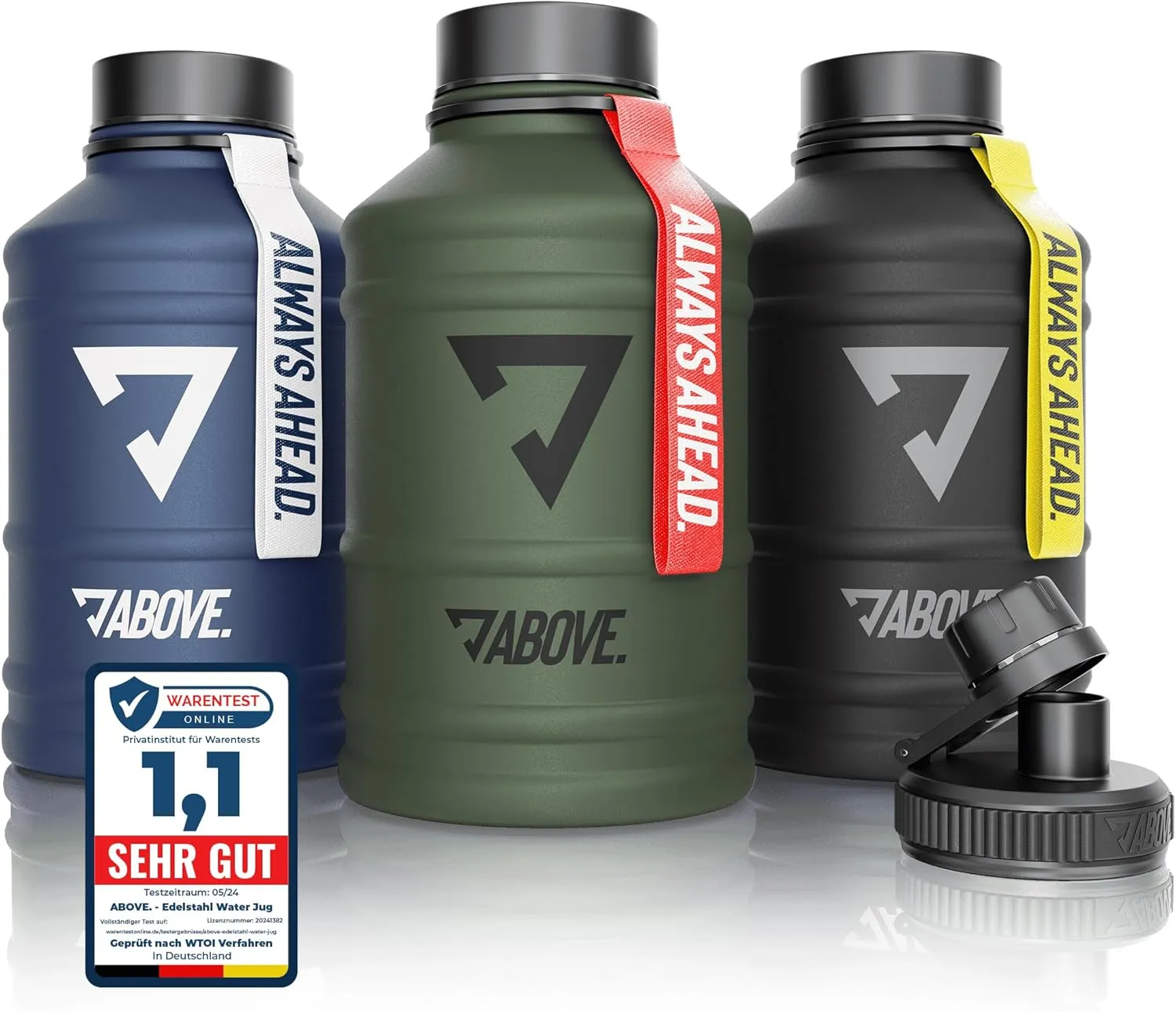 Bild von ABOVE Edelstahl Trinkflasche in 1,3 und 2,2 Litern, BPA-frei und auslaufsicher, ideal für Sport und Outdoor
