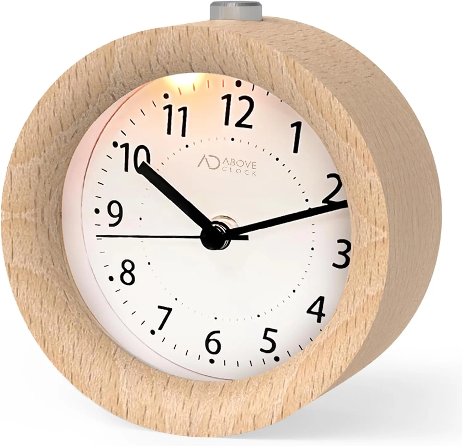 Bild von aboveClock Analogwecker aus Holz in Hellbraun mit Snooze-Funktion und Nachtlicht, batteriebetrieben