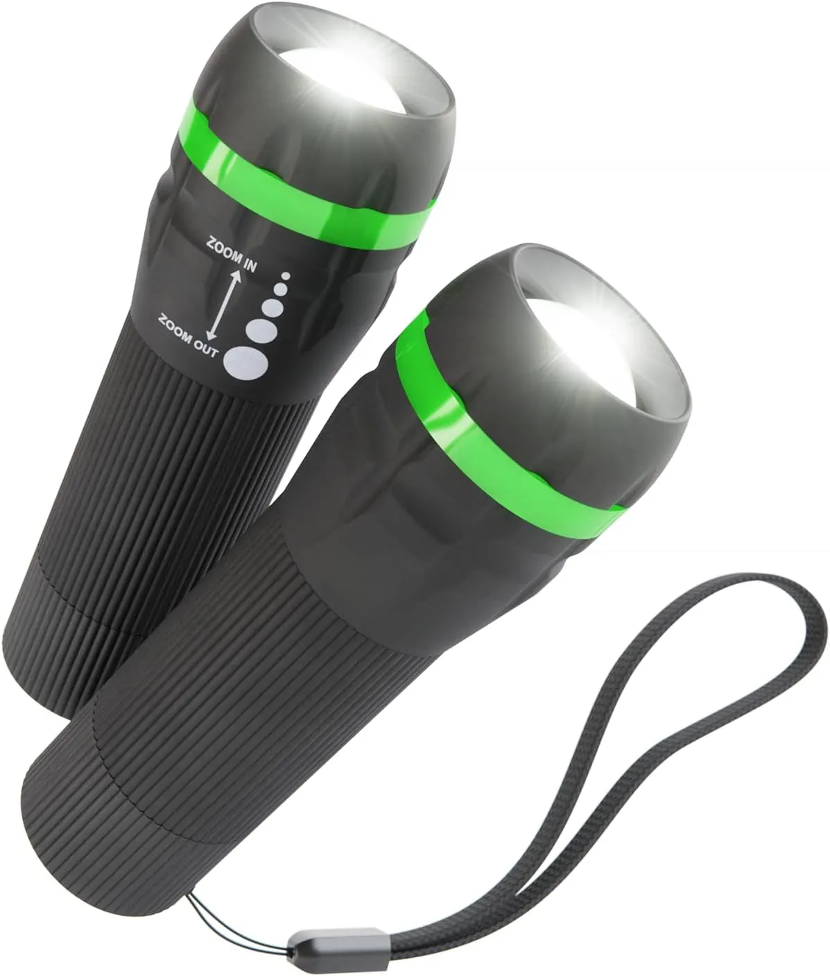 Bild von ABSINA LED Taschenlampe im 2er Pack mit 60 Lumen und 110 Metern Leuchtweite, stufenlos fokussierbar und inklusive Batterien