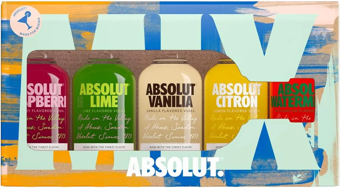 Bild von Absolut Vodka Five Set mit 5 x 50 ml in den Geschmacksrichtungen Raspberri, Lime, Vanilia, Citron und Watermelon