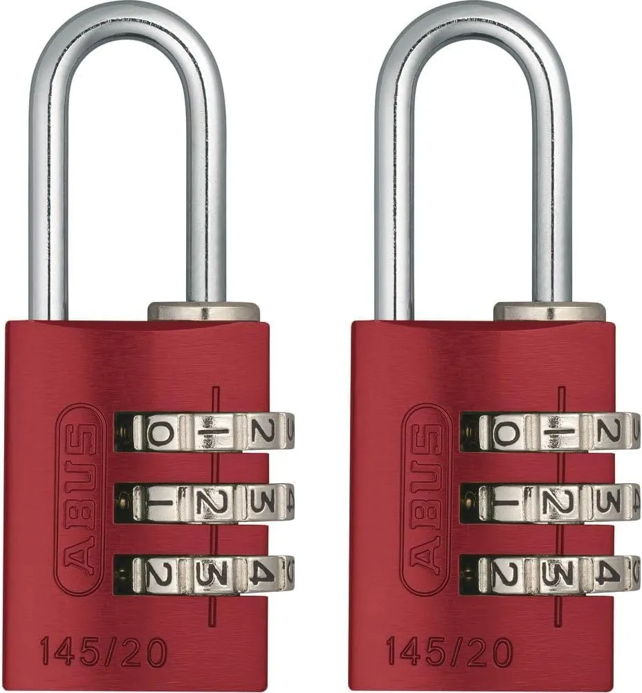 Bild von ABUS 145/20 Zahlenschloss in Rot, Aluminium-Vorhängeschloss mit individuell einstellbarem Zahlencode und Sicherheitslevel 3, im Doppelpack