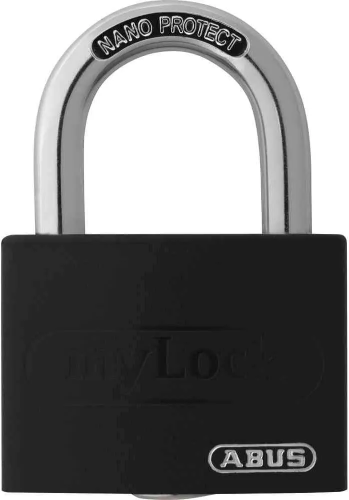 Bild von ABUS T65AL/40 myLOCK Vorhängeschloss aus Aluminium mit Sicherheitslevel 5 in Schwarz, individuell beschreibbar für Spinde