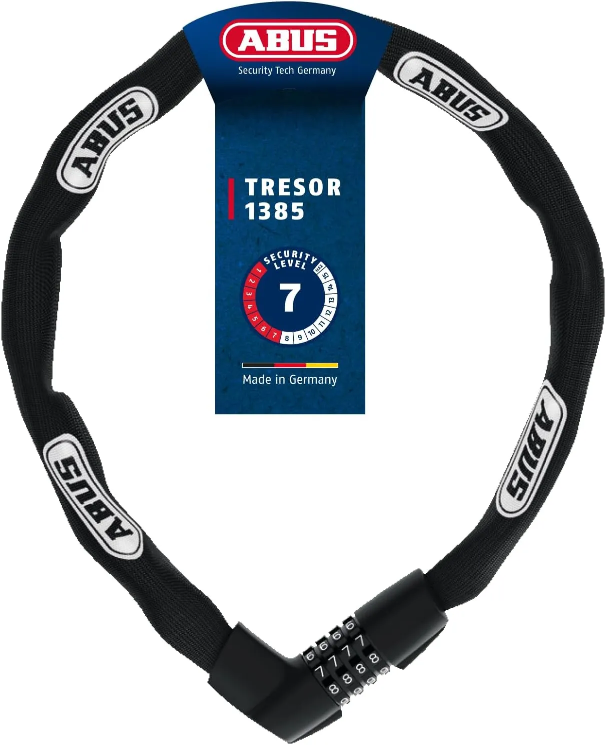 Bild von ABUS Tresor 1385 Kettenschloss mit 110 cm langer Vierkantkette aus gehärtetem Stahl und Sicherheitslevel 7 in Schwarz