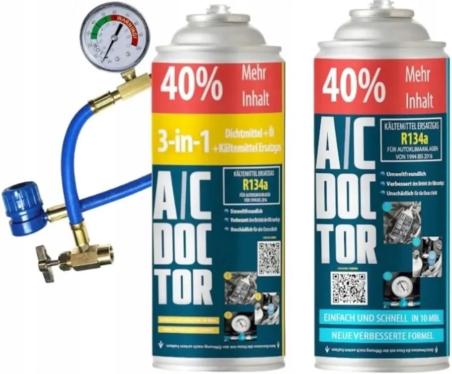 Bild von AC Doctor 3in1 Paket mit 2 R134a Klimaanlagenschläuchen zum Auffüllen der Autoklimaanlage