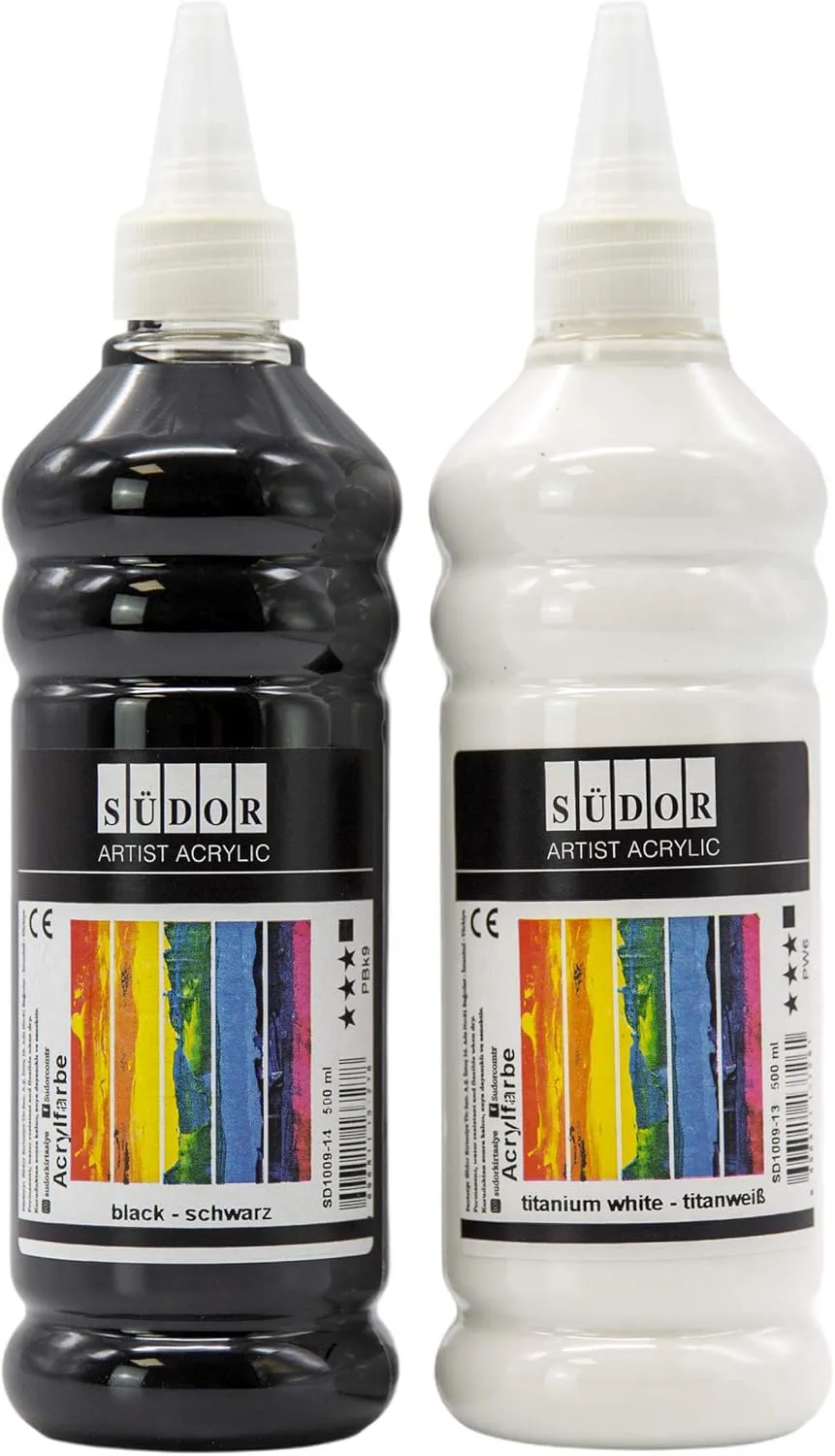 Bild von Acrylfarben Set mit 1000 ml hochpigmentierter und deckender Künstlerfarbe in Schwarz und Weiß