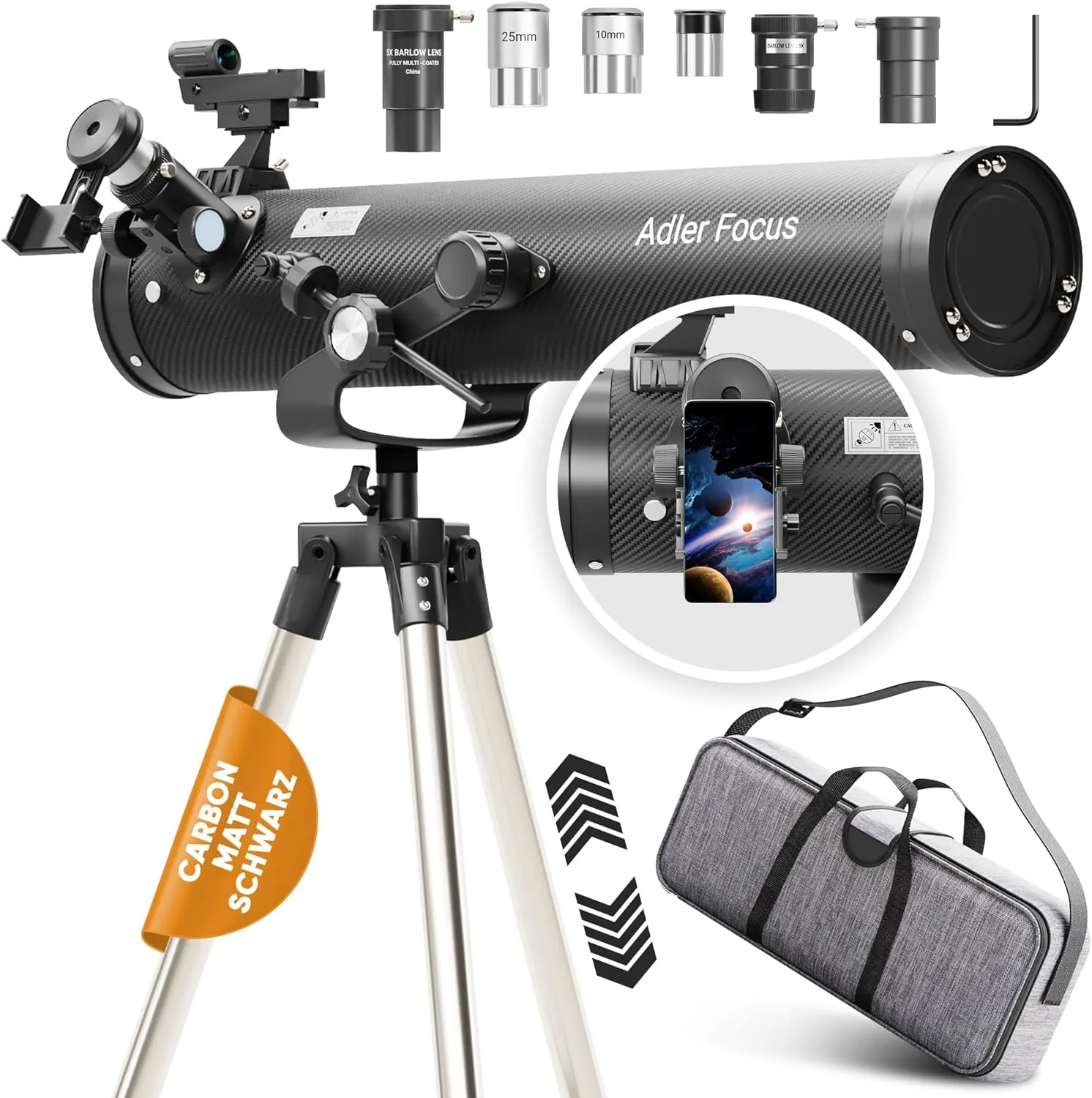 Bild von Adler Focus Teleskop 76700, verbessertes Modell 2024 mit 20-350x Vergrößerung, tragbar und leistungsstark für Anfänger und Profis