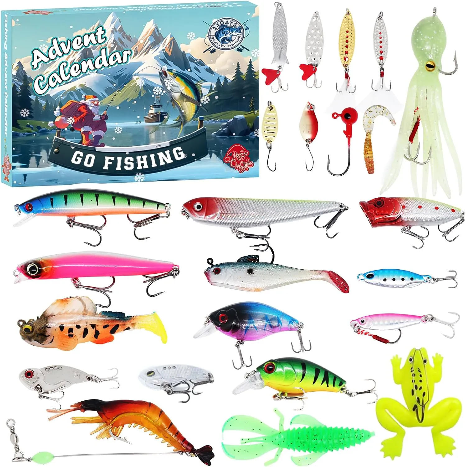 Bild von Adventskalender für Angler mit 24 Ködern für Männer und Jungen 2024
