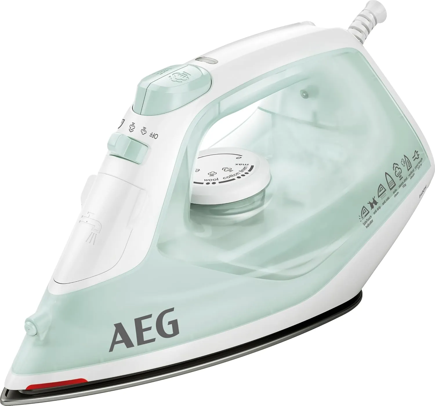 Bild von AEG DB 1740LG Bügeleisen mit 2400 Watt, 110 Gramm Dampfstoß und 250 ml Wassertank in hellgrün und weiß