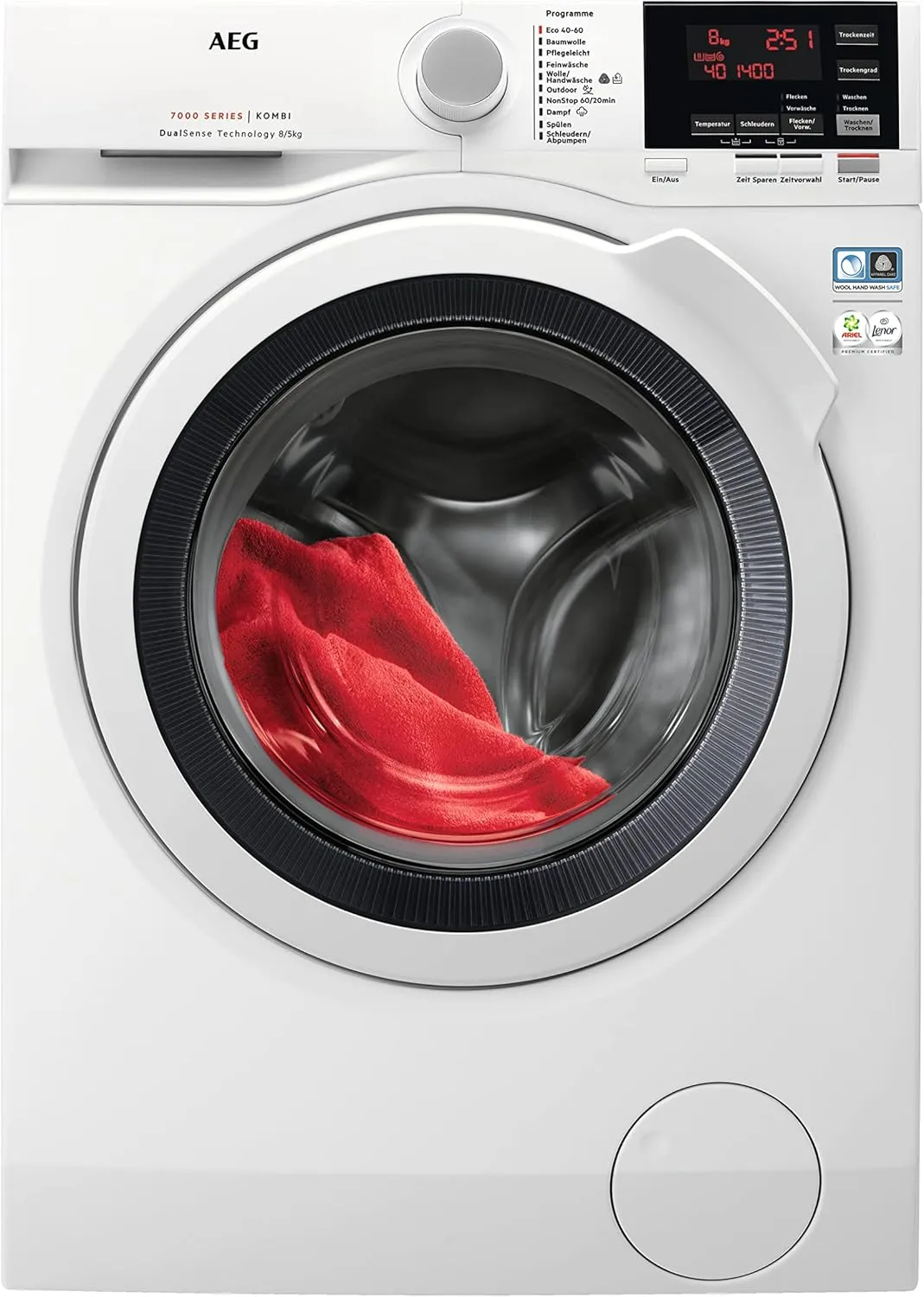 Bild von AEG L7WBA60680 Waschtrockner mit DualSense Technologie, 8 kg Wasch- und 5 kg Trockenkapazität, energiesparend mit Mengenautomatik und Nachlegefunktion, ProSteam Auffrischfunktion, 1600 U/min in Weiß
