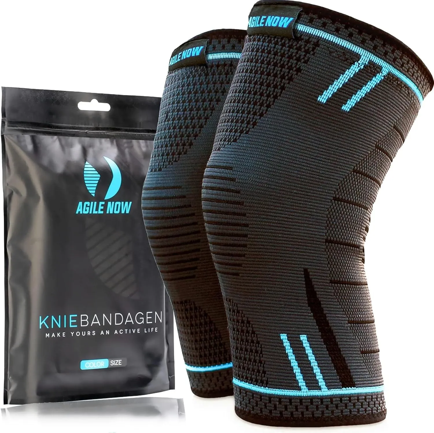 Bild von AGILE NOW Kniebandage 2er Set für Damen und Herren, rutschfest und atmungsaktiv, ideal für jede Sportart