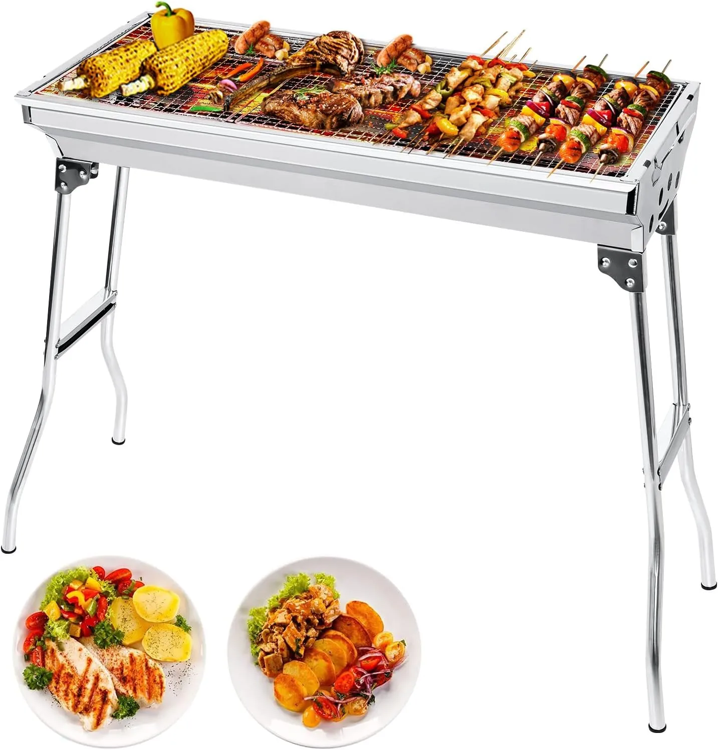Bild von AGM Klappgrill für Holzkohle mit 73x33x71 cm, tragbar für Camping, Garten und Partys, geeignet für 5-10 Personen