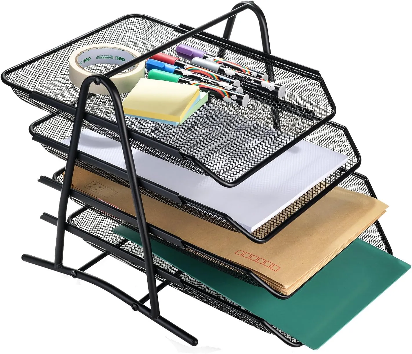 Bild von AGPtek Briefablage Organizer mit 4 Schubfächern aus schwarzem Metallmesh für Zuhause und Büro