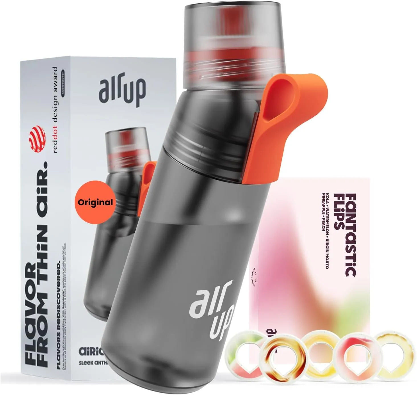 Bild von air up Flasche Gen2 Starter Set in Charcoal Grey mit 600 ml und 5 zuckerfreien Geschmacks-Pods, spülmaschinenfest und BPA-frei