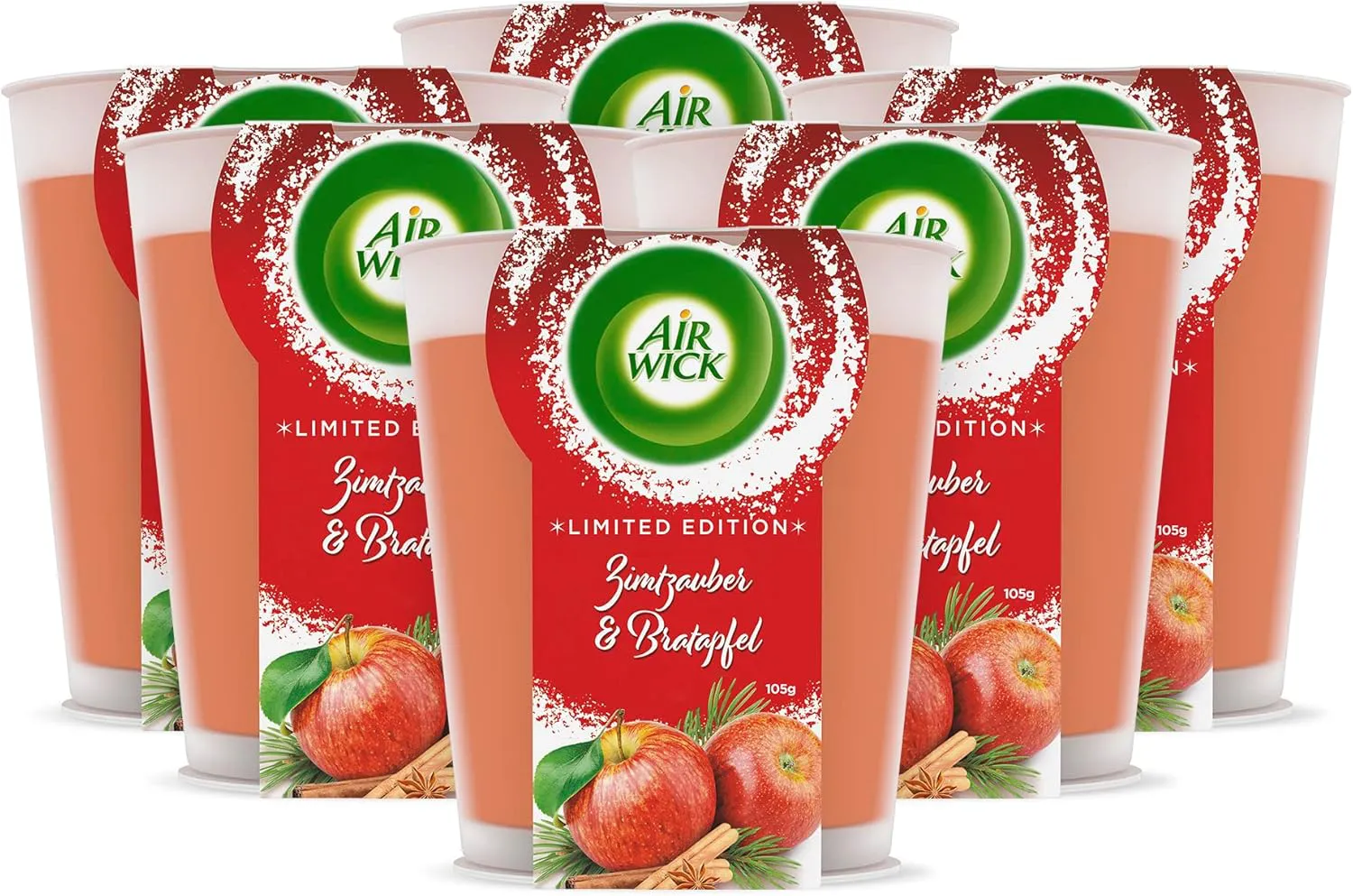 Bild von Air Wick Duftkerze Zimtzauber und Bratapfel im Glas mit bis zu 20 Stunden Brenndauer, enthält natürliche ätherische Öle, 6 x 105 g