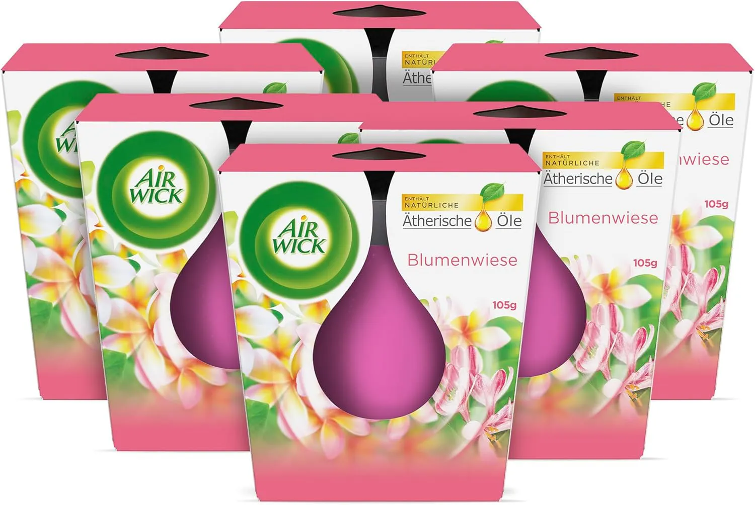 Bild von Air Wick Duftkerzen Set mit 6 x 105 g in Blumenwiese Duft und natürlichen ätherischen Ölen
