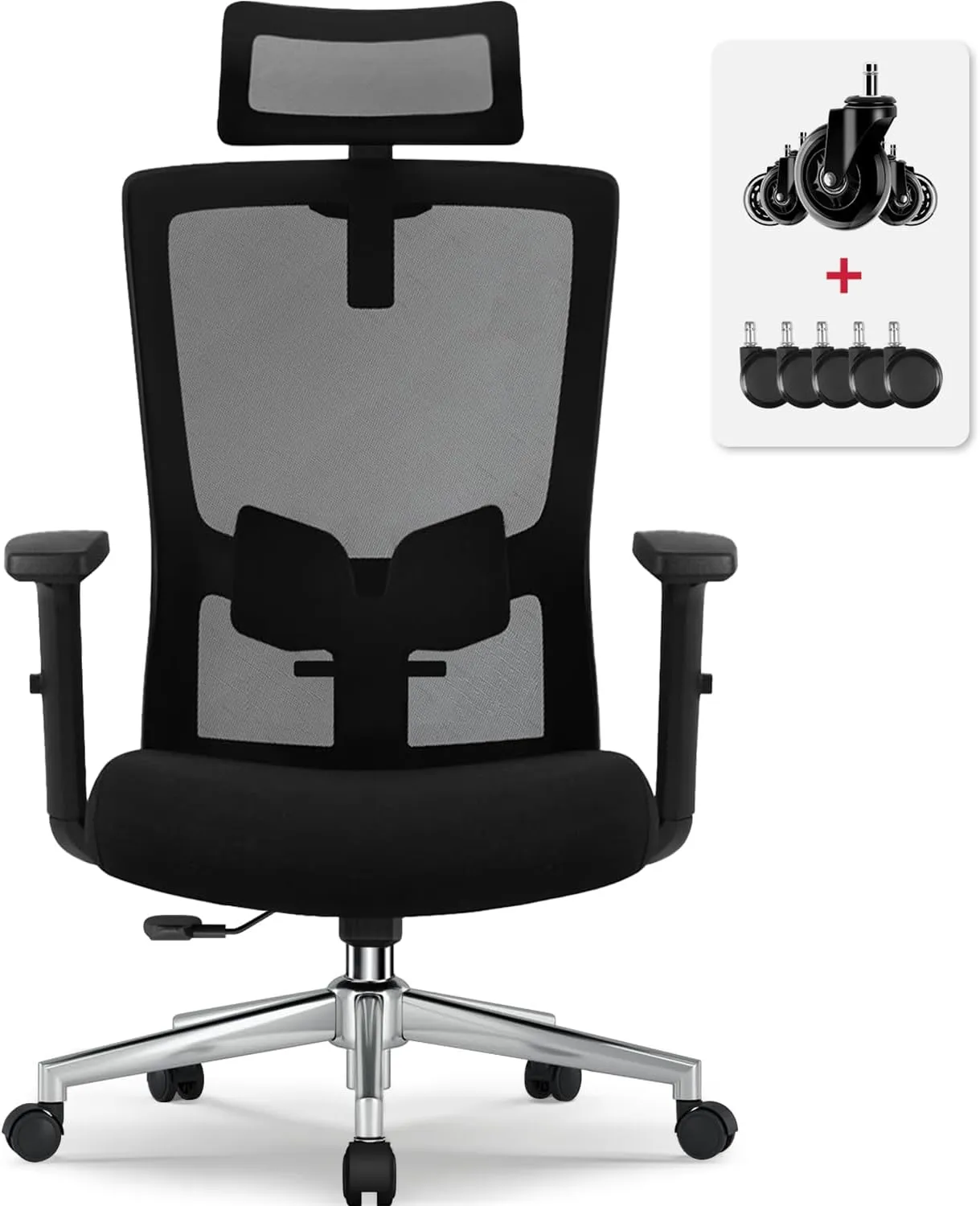 Bild von Airchros ergonomischer Bürostuhl mit verstellbarer Lendenstütze, Armlehnen und Kopfstütze, bis 150 kg belastbar, mit Wippfunktion bis 135°