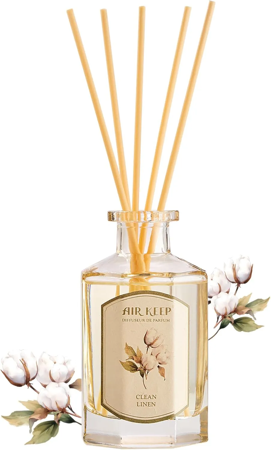 Bild von Airkeep Raumduft Clean Linen 180 ml Reed Diffuser mit 8 Duftstäbchen für Badezimmer und Wohnräume