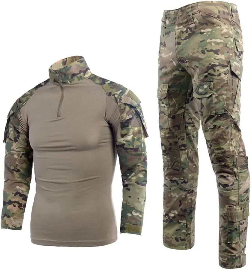 Bild von Airsoft Tarnanzug für Herren mit langärmligem Combat Shirt und taktischer Hose, 1/4 Reißverschluss, ideal für Outdoor und Jagd