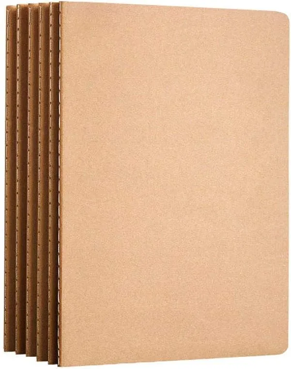 Bild von AiYoYo Set mit 6 leeren Notizbüchern in Kraftpapiercover, 21 x 14,3 cm, 30 Blatt, 100 g/m², ideal zum Schreiben und Zeichnen