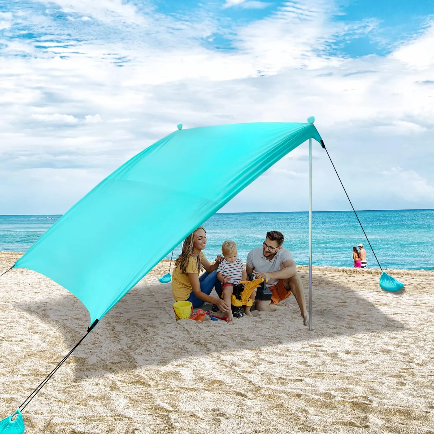 Bild von AKLIFFE Schattenzelt 2,1m x 2,1m mit UPF 50+, Sandsäcken, Erdnägeln und Stabilitätsstangen, ideal für Strand, Camping und Picknicks in Grün