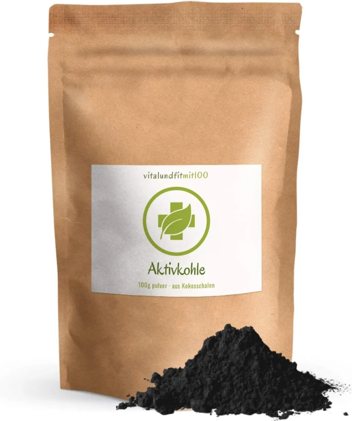 Bild von Aktivkohle Pulver aus Kokosschalen 100 g ohne Zusatzstoffe, hergestellt in Deutschland