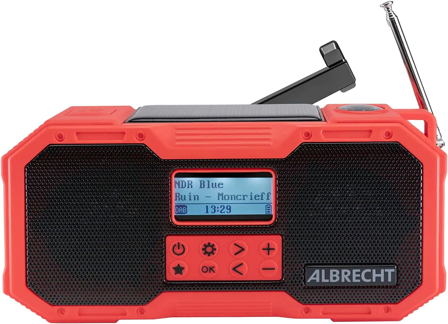 Bild von Albrecht DR 112 tragbares DAB und UKW Kurbelradio mit SOS-Notruf Taschenlampe Solarmodul und PowerBank in Schwarz und Rot