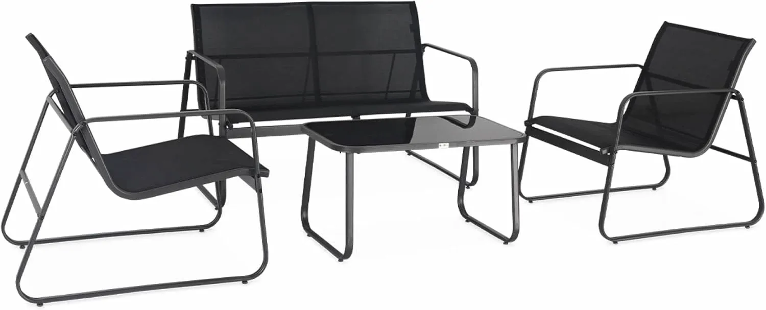 Bild von Alice's Garden Silvi Gartenmöbel-Set für 4 Personen aus Metall und Textilene in Schwarz mit modernem Design