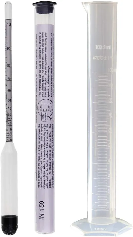 Bild von Alkohol Messgerät für Spirituosen mit 0 bis 100 Prozent Messbereich und 23 cm Länge, inklusive 100 ml Probeglas