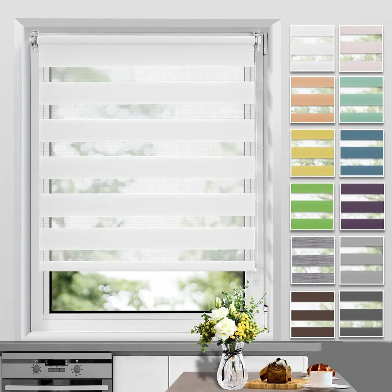 Bild von Allesin Doppelrollo 50x150cm in Weiß, Klemmfix für Fenster und Tür, lichtdurchlässig und verdunkelnd, ohne Bohren