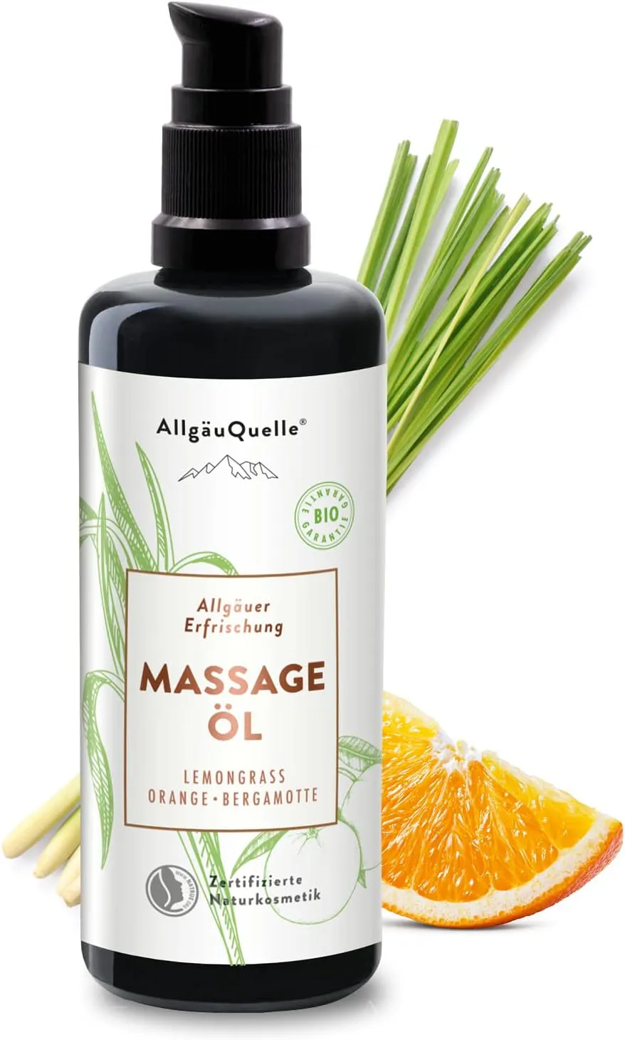 Bild von AllgäuQuelle BIO Massageöl Erfrischung mit ätherischen Ölen aus Lemongrass und Orange, 100 ml
