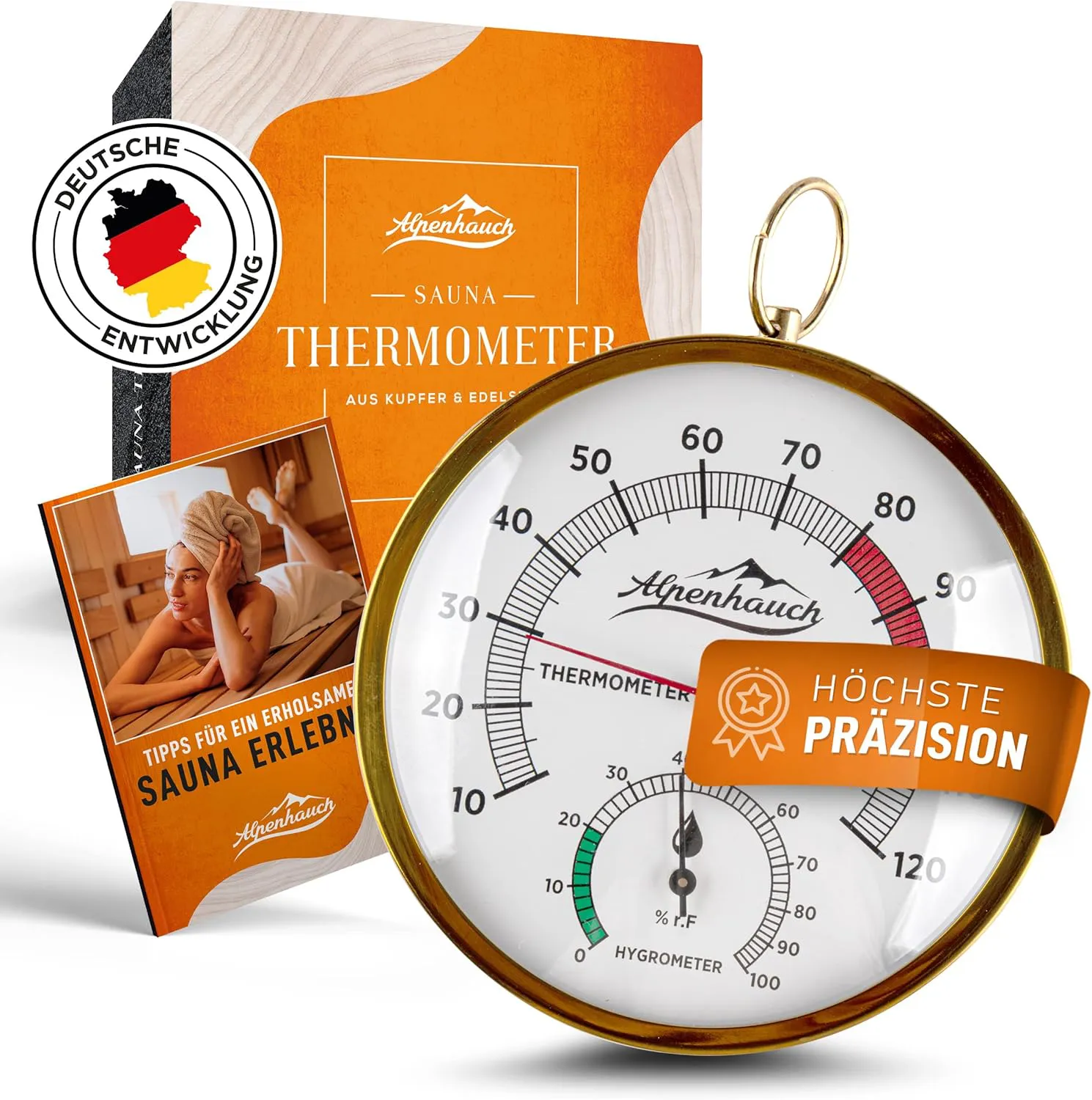Bild von ALPENHAUCH 2in1 Sauna Thermometer Hygrometer aus Holz mit präziser Messung und automatischer Kalibrierung