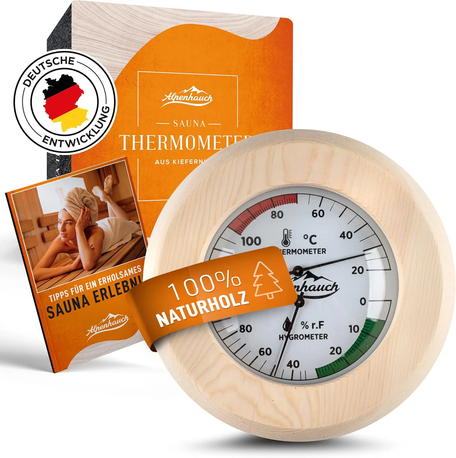 Bild von ALPENHAUCH Sauna Thermometer und Hygrometer aus Holz mit präziser 2in1 Funktion und automatischer Kalibrierung