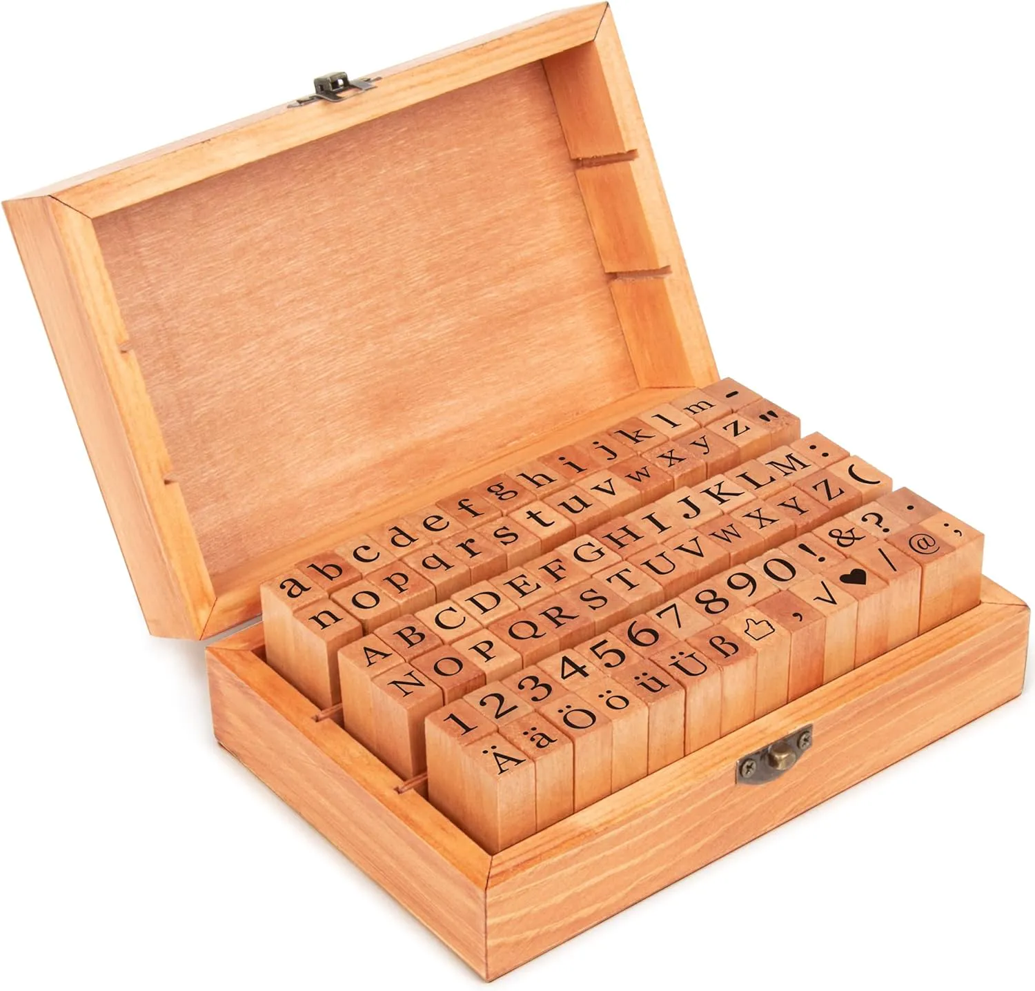 Bild von Alphabet Stempel Set mit 84 Teilen in Holz, inklusive Aufbewahrungsbox für Kunst und Handwerk