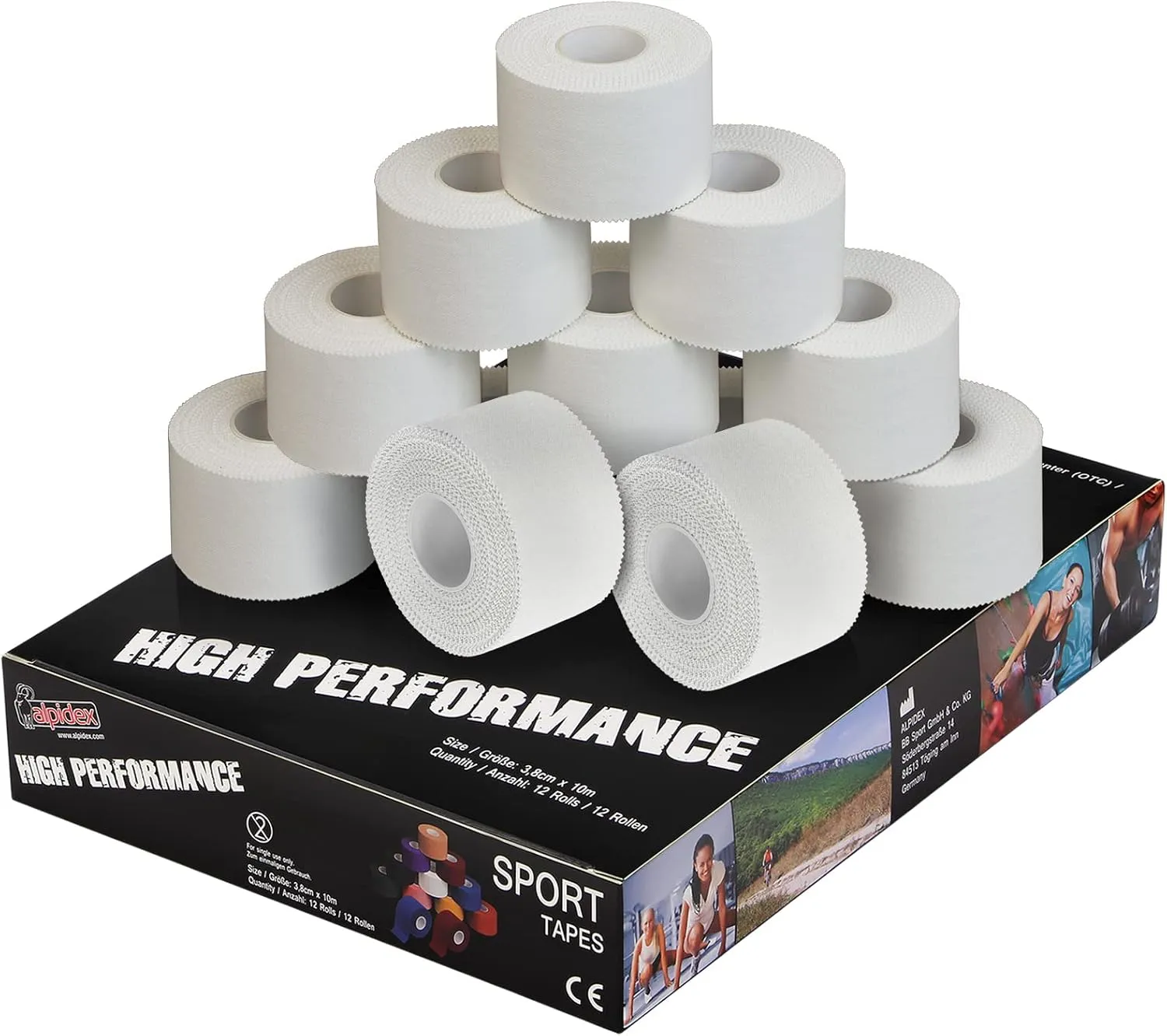 Bild von ALPIDEX Sport Tape Set mit 12 Rollen, 3,8 cm x 10 m, in verschiedenen Farben, hautfreundlich und reißbar
